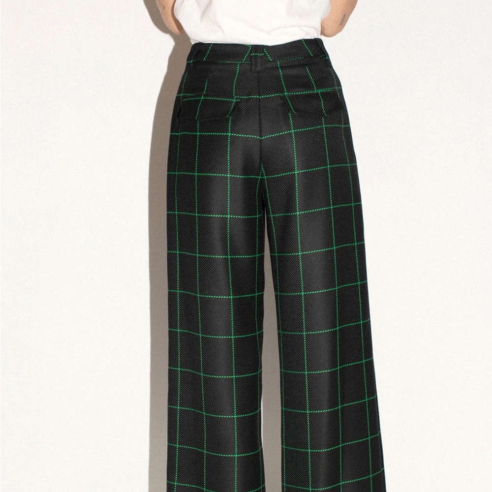 NO.6 KENT PANT Black and Green Plaid Wide Leg in SMALL - Picture 9 of 10